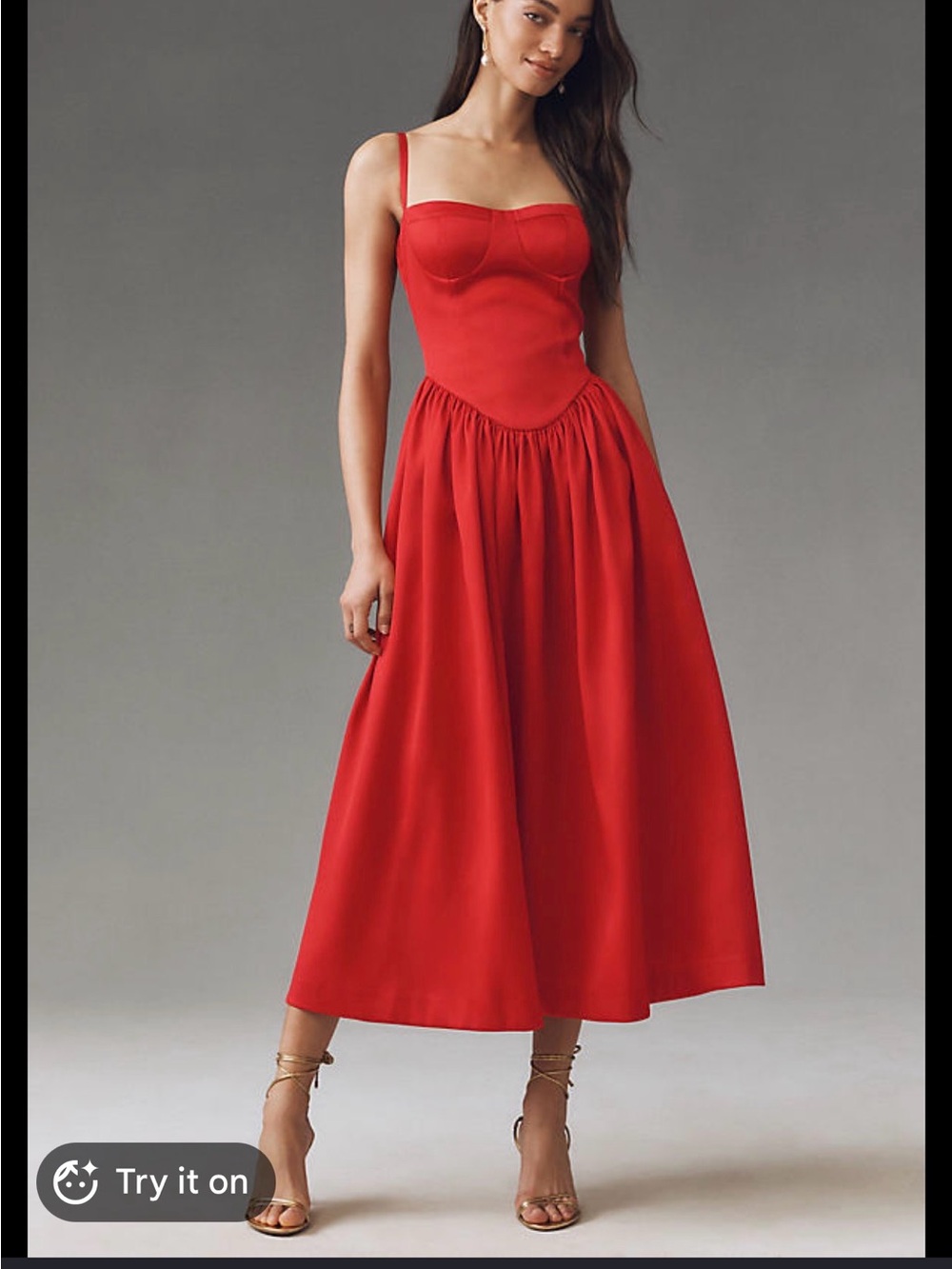 Anthropologie Red Bustier Spaghetti-Strap Midi Dress